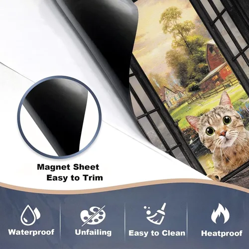 Vista 3 de Divertida funda magnética para lavavajillas para mascotas, cubierta magnética para puerta de lavavajillas con lindo gato, cubierta para panel