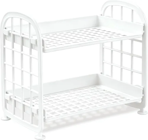 Vista 13 de organizador de escritorio para cosméticos y papelería, estante multifuncional de 2 niveles, organizador de maquillaje para cuidado de la piel