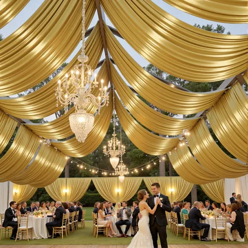 Vista 45 de Cortina de techo beige de 20 x 40 pies para bodas, 4 paneles sin arrugas, 40 pies de largo, cortinas drapeadas para bodas, cumpleaños y fiestas