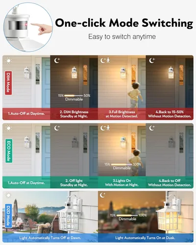 Vista 2 de VIANIS Luces de pared al aire libre con sensor de movimiento, luces de pared blancas del atardecer al amanecer, accesorio de luz exterior, linterna