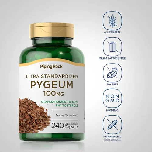 Vista 3 de Piping Rock Pygeum 100 mg 240 cápsulas Suplemento para hombres y mujeres Extracto de corteza de Pygeum Africanum Fitoesteroles ultra
