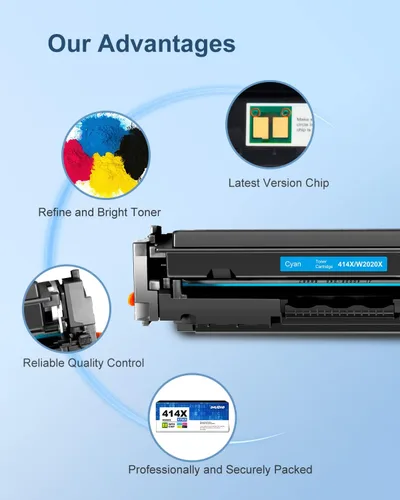 Vista 4 de (con chip) 414X cartuchos de tóner 4 unidades de alto rendimiento compatibles para HP 414X 414A W2020A W2020X compatible con impresora Color Pro MFP