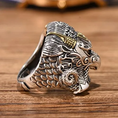 Vista 6 de Anillo de plata de ley S925 Feng Shui Dapeng para hombres y mujeres, joyería budista tibetana, atrae dinero de riqueza y amuleto de buena suerte