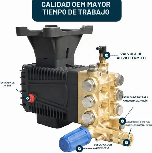 Vista 3 de Hourleey Bomba de lavado a presión, 4400PSI 4GPM Bomba horizontal de émbolo triple de 1 pulgada, kit de bomba de presión de repuesto, compatible