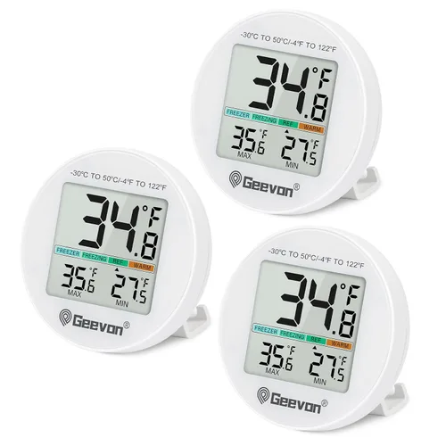 Vista 12 de Geevon Termómetro Digital Pequeño para Refrigerador Paquete de 2, IP65 Impermeable Uso Comercial y Doméstico, Función de Registro Máx/Mín