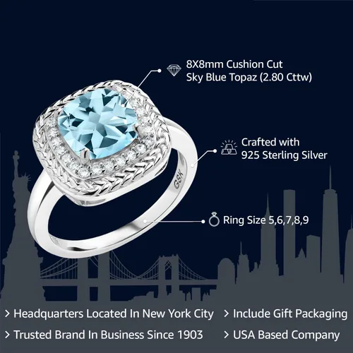 Vista 2 de Gem Stone King Anillo de compromiso de plata de ley 925 con halo de piedra natal de 0.315 in Anillo de compromiso de boda para mujer, disponible