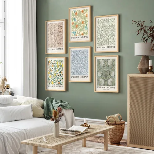 Vista 2 de Juego de galería de collage enmarcado para pared, diseño de plantas de flores de William Morris, ilustraciones de naturaleza silvestre, moderno