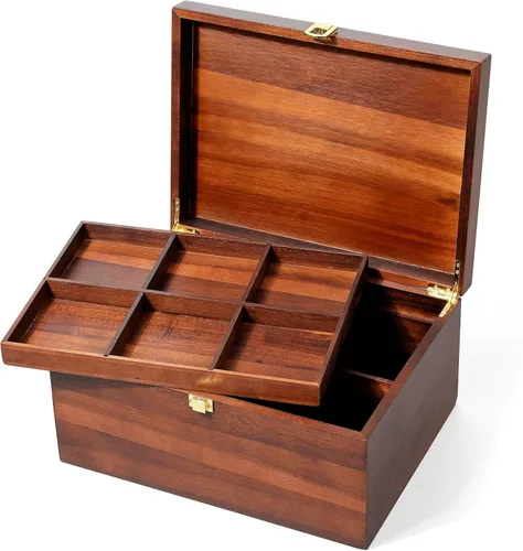 Vista 9 de Caja de almacenamiento grande de madera – Caja de madera con tapa para decoración del hogar, ideal para recuerdos, baratijas, joyas y fotos, 12.5 x