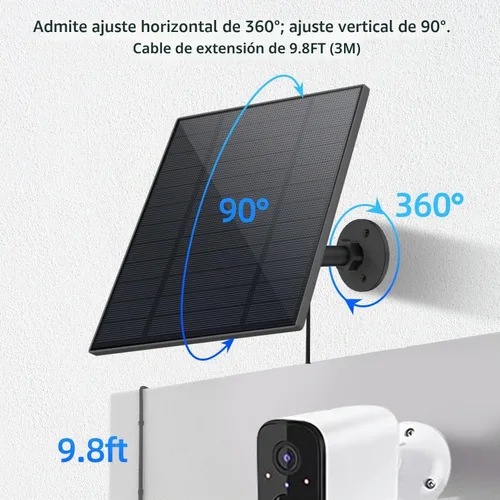 Vista 7 de Panel solar de 5 W para cámara de seguridad, panel solar con puerto micro USB y USB-C para cámara de batería recargable de 5 V CC al aire libre