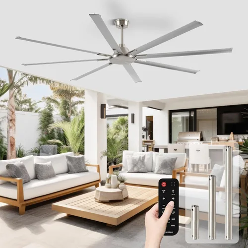 Vista 18 de Modernos ventiladores de techo de 65 pulgadas con luces y control remoto para sala de estar, hogar, oficina, interior/exterior, 3CCT LED 36W, 8