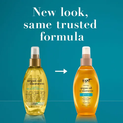 Vista 3 de OGX Aceite de Argán renovador de Marruecos en aerosol, aceite reparador ligero y seco, spray para el cuidado del cabello, bruma ligera para puntas
