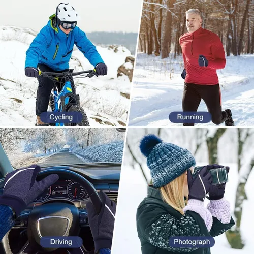 Vista 6 de Guantes de invierno para hombres y mujeres, para pantalla táctil para clima frío, antideslizantes, guantes cálidos con forro térmico de punto suave