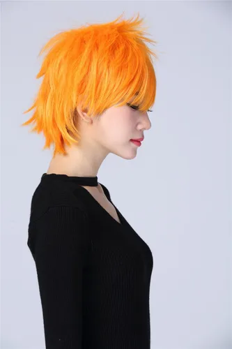Vista 6 de Bleach Kurosaki Ichigo Traje Corto Naranja Partido Cosplay Pelucas, N