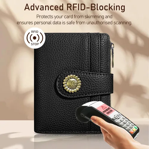 Vista 3 de Kelvoris Cartera pequeña Rfid para mujer, plegable, con cremallera, bolsillo para monedas, piel sintética, compacto, para tarjetas de crédito