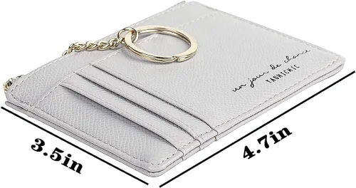 Vista 3 de Cartera pequeña de piel para mujer, con llavero, delgado, tarjetero, mini monedero con llavero.