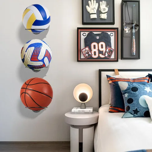 Vista 3 de S SUCHEK Soporte para pelotas de baloncesto y deportes, soporte de pared para baloncesto, fútbol, voleibol, fútbol, rugby