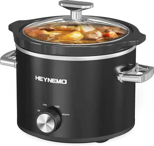 Vista 9 de HEYNEMO Olla de cocción lenta pequeña de 2 cuartos de galón, 3 temperaturas ajustables, olla de cerámica mejorada, fácil limpieza, reducción