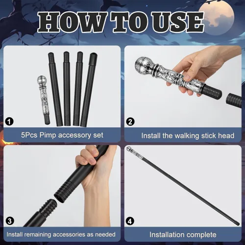 Vista 3 de Bastón de proxeneta, bastones de plástico para hombre, accesorios de disfraz de bastón de caminar, accesorios de disfraz, personal de Halloween