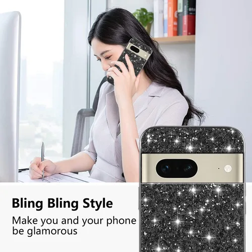 Vista 2 de Funda compatible con Google Pixel 7 con purpurina a prueba de golpes, para Google Pixel 7, TPU suave y brillante y policarbonato de silicona