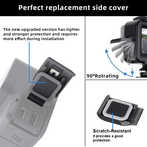 Vista 5 de Puerta lateral de repuesto para GoPro Hero 7 Negro USB-C HDMI Case Cubierta lateral Reparación Accesorios de cámara (negro)