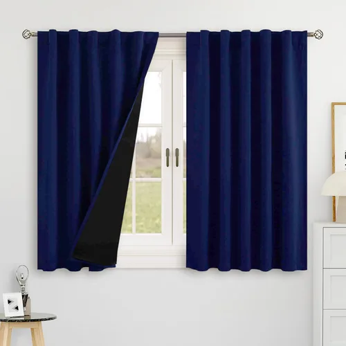 Vista 95 de BGment Cortinas 100% opacas beige de 63 pulgadas de largo con forro aislante térmico, bolsillo para varilla y lengüeta trasera de doble capa