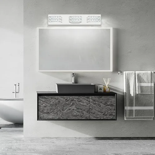 Vista 7 de OKELI Lámpara de tocador de cristal para baño, moderna lámpara LED de tocador para baño, lámpara frontal de espejo de cristal de 3 luces, 6000 K