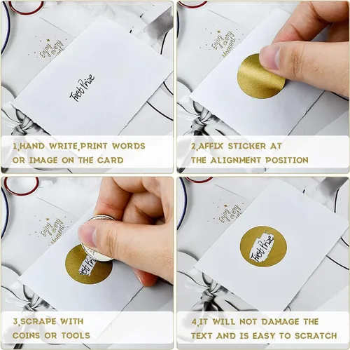 Vista 6 de 1 rollo de 1000 calcomanías redondas de 1 pulgada, etiquetas autoadhesivas para boletos de lotería, manualidades, juegos de rifa, creación de Dorado