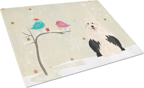 Vista 8 de Caroline's Treasures BB2513LCB - Tabla de cortar de vidrio con texto en inglés "Christmas Presents between Friends" Airedale Terrier - Tabla