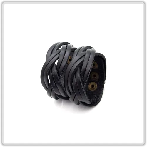 Vista 4 de Brazalete de cuero ancho con correa trenzada punk
