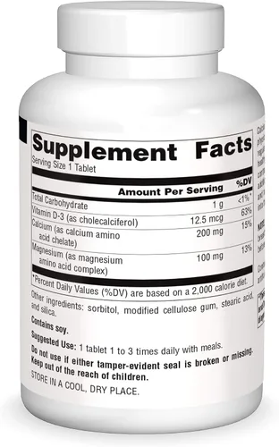 Vista 3 de Source Naturals Calcio y magnesio, complejo de aminoácidos con vitamina D-3, 300 mg - 250 tabletas