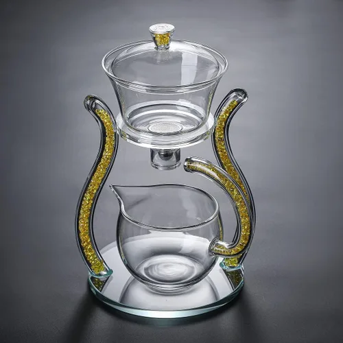 Vista 2 de RORA - Juego de Té de Vidrio Lazy Kungfu, Juego de Té Semiautomático con Goteo Rotativo con Infusor, Juego de Tetera de Vidrio (6 Tazas)