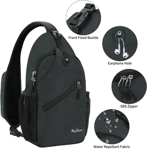 Vista 3 de MAYLISACC Mochila bandolera, bolsa cruzada de hombro para hombres y mujeres, mochila casual, bolsa de pecho para exteriores, Negro