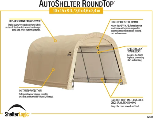 Vista 8 de ShelterLogic AutoShelter - Cochera instantánea con marco de acero y cubierta ripstop impermeable y resistente a los rayos UV, toldo redondo de 3 x