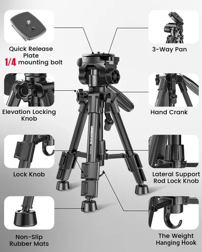 Vista 3 de CAMBOFOTO Trípode para cámara de 30", Trípode profesional de aluminio resistente para cámara sin espejo/DSLR/Teléfono celular/Videocámara