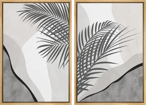 Vista 94 de SIGNFORD Lienzo enmarcado para pared, juego de arte geométrico retro de mediados de siglo, plantas forestales, ilustraciones con formas abstractas