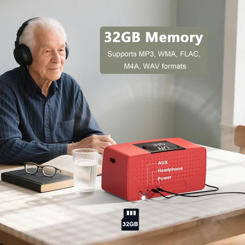 Vista 4 de Reproductor MP3 simple con botones grandes y fácil operación, reproductor de música ideal para ancianos, personas con discapacidad auditiva