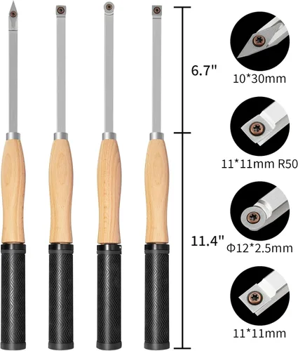 Vista 2 de Kit de herramientas de torneado para torno de madera con punta de carburo de tamaño completo de 18.3", herramienta de desbaste y acabado de torno