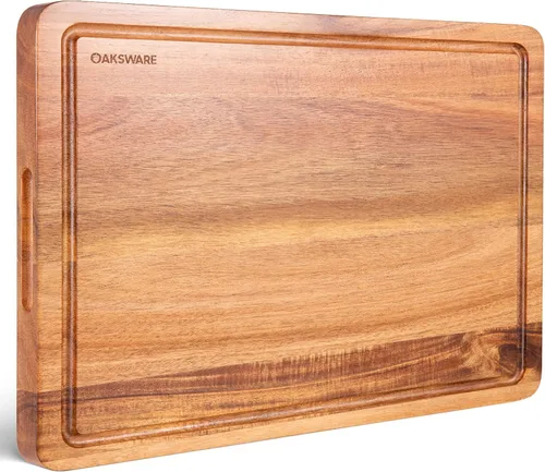Vista 7 de Tablas de cortar, tablas de cortar grandes de madera de acacia de 16.5 x 13 pulgadas para cocina, tabla de cortar de madera reversible de veta al