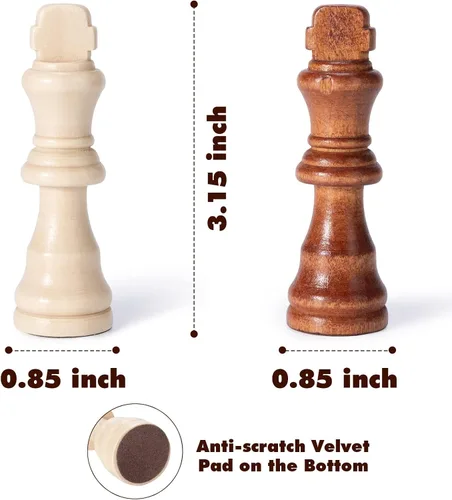 Vista 2 de Solo piezas de ajedrez de madera, 32 piezas de ajedrez de madera Staunton con rey de 3.15 pulgadas, peones de juego de ajedrez para juego de mesa