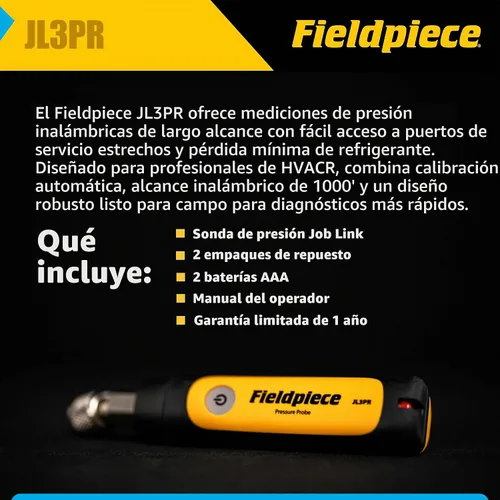 Vista 5 de Fieldpiece JL3PR Sonda de Presión Job Link con Registro de Datos Remoto