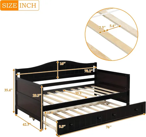 Vista 2 de SOFTSEA Sofá cama doble con cama nido Espresso