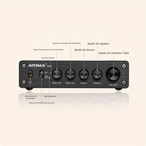 Vista 2 de AIYIMA A03 2.1 Canal Clase D Amplificador 50W+50W+100W TPA3116 Subwoofer Bluetooth Amp HiFi Amplificador de Potencia con Adaptador de Corriente