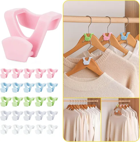 Vista 10 de HOUSE DAY Ganchos Colgadores que Ahorran Espacio Paquete de 20, Negro, Ganchos Conectores de Perchas para Ropa, Ganchos de Perchas Resistentes que