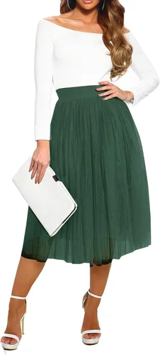 Vista 3 de LYANER Minifalda esponjosa de tul de cintura alta elástica de malla elegante para mujer