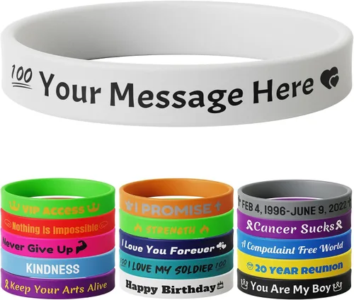 Vista 43 de 10-2000 piezas de pulseras de goma personalizadas con texto - Pulseras de silicona personalizadas a granel para conciencia, eventos, apoyo, regalos