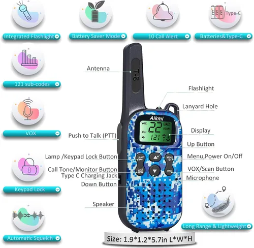 Vista 5 de Juguetes para niños Walkie Talkies para niños de 5, 6, 7, 8 años, juego de simulación, policía, militar, caza de espías, campamento, juguetes al Azul