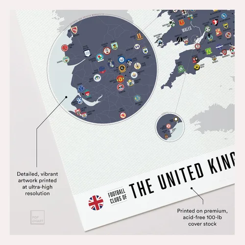 Vista 3 de Pop Chart Clubes de fútbol del Reino Unido Póster artístico de 16 x 20 pulgadas Más de 100 clubes de fútbol de Inglaterra, Escocia y Gales en un