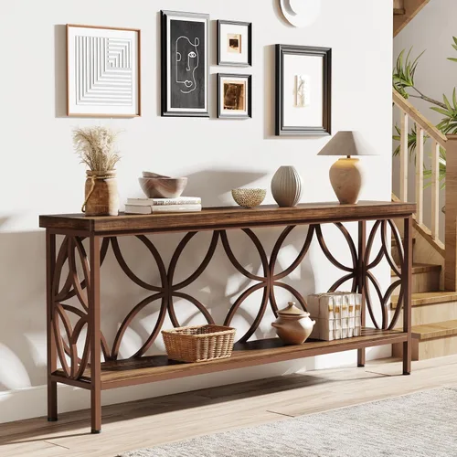 Vista 3 de Tribesigns - Mesa de sofá estrecha de 70.9 pulgadas, mesa de sofá larga industrial detrás del sofá, mesa consola de entrada con almacenamiento