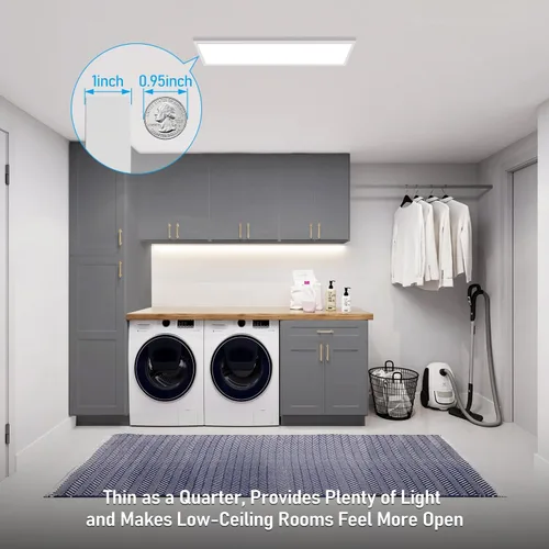 Vista 4 de LEONLITE 3CCT - Luz LED de panel plano de 120 V, 1 x 4 pies, luz de techo de montaje en superficie, 46 W/40 W/30 W, 4600 lm, luz de techo integrada