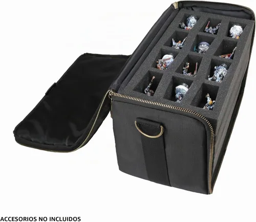 Vista 6 de ENHANCE Cartera miniatura de base ancha – Estuche compacto de almacenamiento y transporte para miniaturas DnD con correa, 3 bandejas de espuma